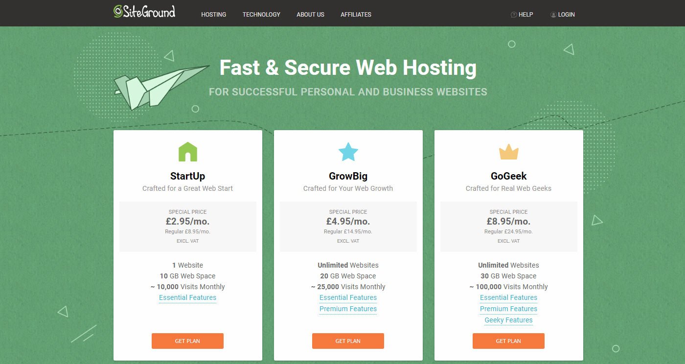 How To Start A Blog And Make Money - Siteground Hosting Plans