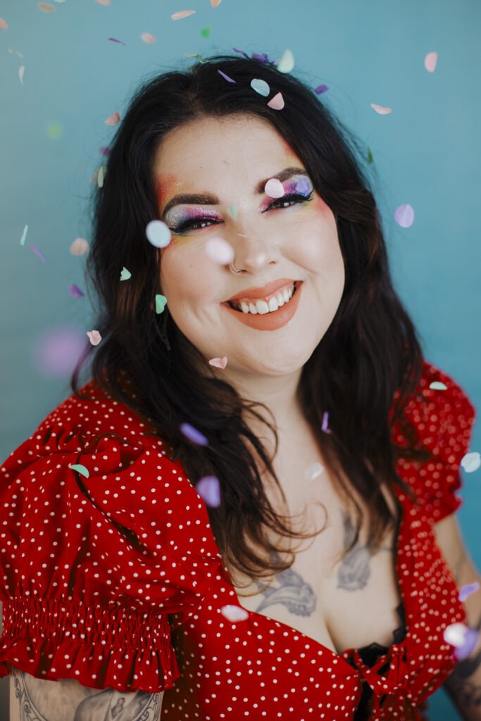 Example of using a fast shutter speed to capture a confetti portrait.