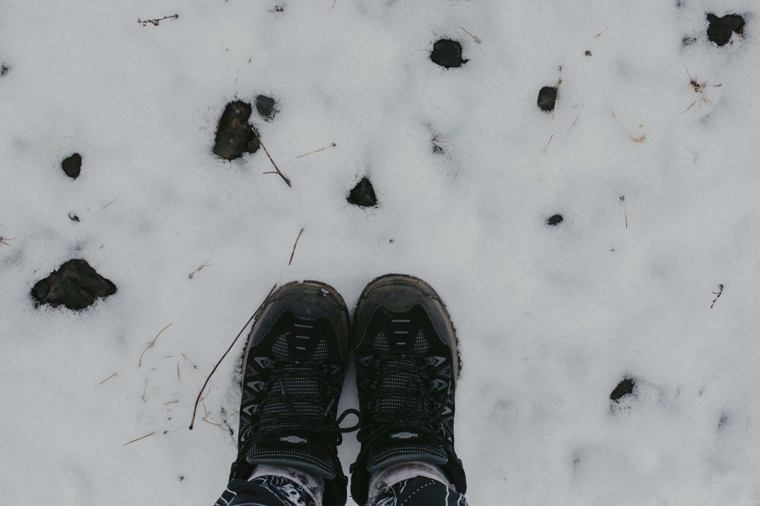 Photograph of walking boots in snow