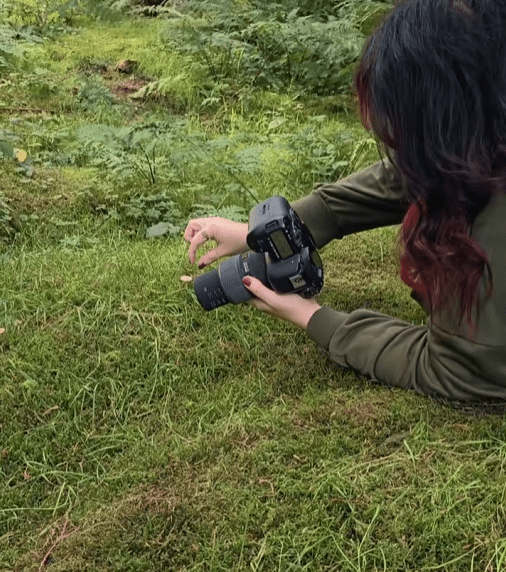 Behind the scenes photo of me photographing mushrooms