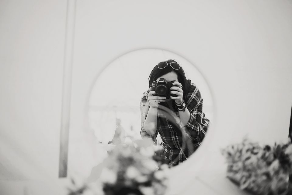 Picture of a photographer holding her camera in front of her face