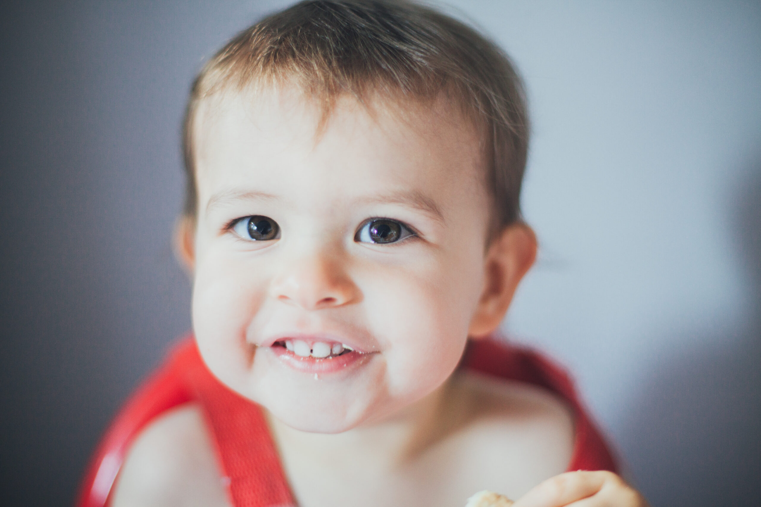Close up of a toddler eating toast. 